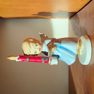 Vintage Angel Choir Boy Figurine Holding Holley Berry Red Candle Stick Repaired